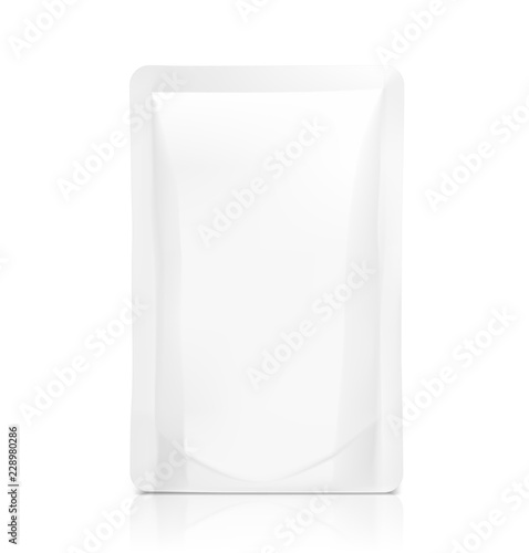Mockup of blank sachet packaging for food, cosmetic and hygiene. Vector illustration on white background. Ready for your design. EPS10.