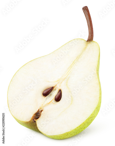 Cuadro en lienzo Half of green yellow pear fruit isolated on white with clipping path