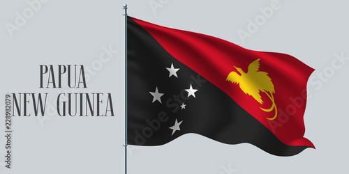 Papua New Guinea waving flag on flagpole vector illustration.