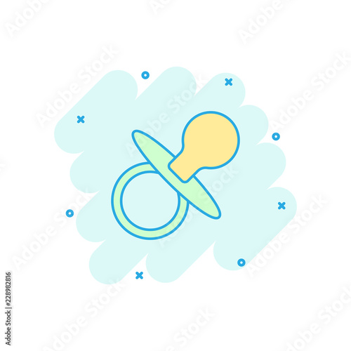 Vector cartoon baby pacifier icon in comic style. Child toy nipple sign illustration pictogram. Pacifier business splash effect concept.