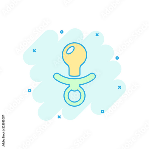 Vector cartoon baby pacifier icon in comic style. Child toy nipple sign illustration pictogram. Pacifier business splash effect concept.