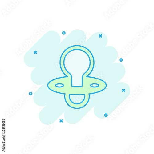 Vector cartoon baby pacifier icon in comic style. Child toy nipple sign illustration pictogram. Pacifier business splash effect concept.