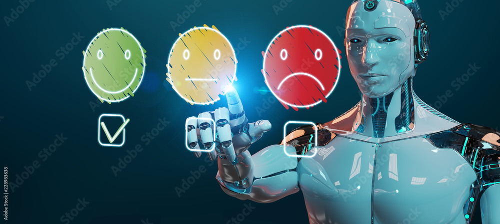 White cyborg using thin line customer satisfaction rating