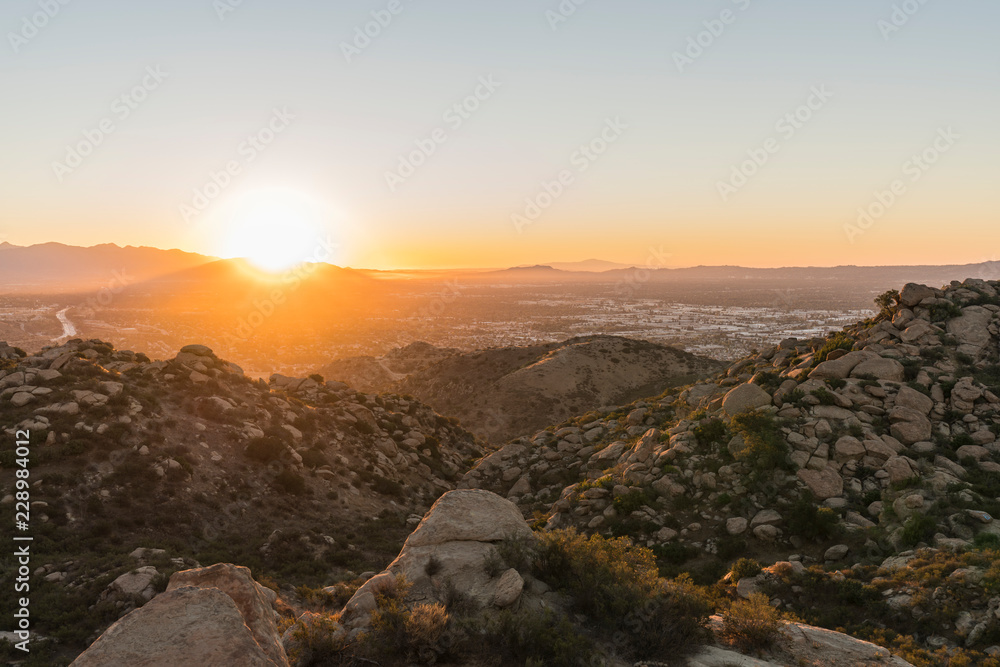 Sunny morning view of the San Fernando Valley in Los Angeles, California.  Shot from Santa Susana Pass State Historic Park looking east towards Verdugo Mountain and Griffith Park.  