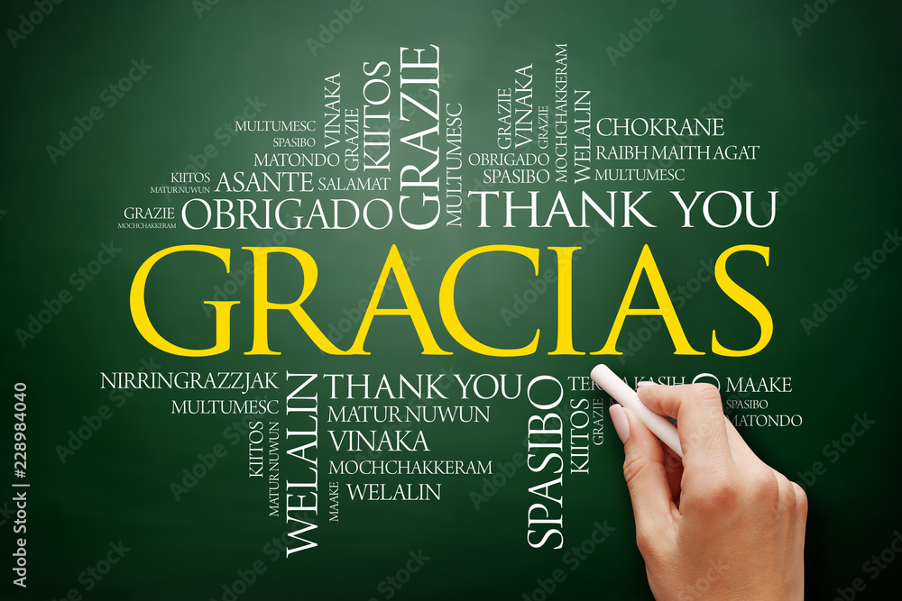 Gracias (Thank You in Spanish) Word Cloud on blackboard, all languages, multilingual for education Gracias (Thank You in Spanish) Word Cloud on blackboard, all languages, multilingual for education