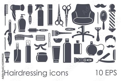 Set of flat icons Hairdressing Accessories. Vector illustration