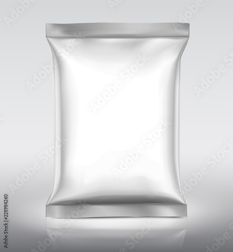 Food snack pillow bag on white background. Vector illustration. Can be use for template your design, promo, adv. EPS10.