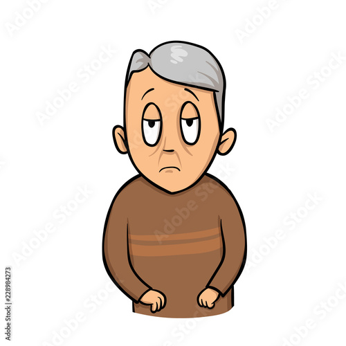 Sad old man. Unhappy grandfather. Colorful flat vector illustration. Isolated on white background.