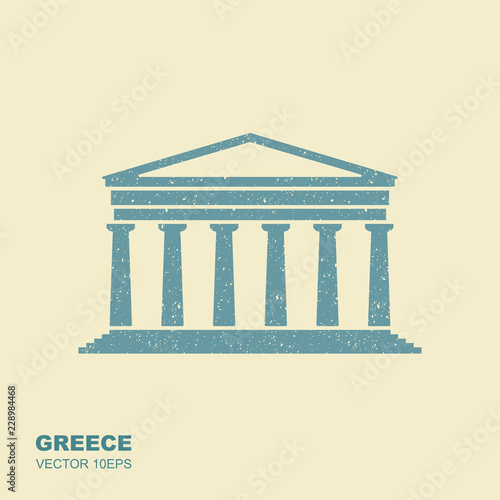 Greek parthenon icon in flat style with scuffing effect