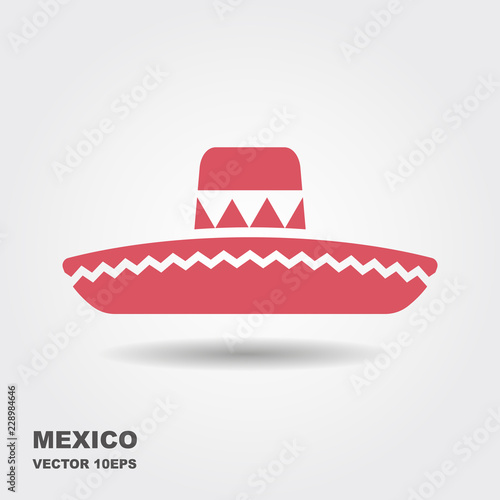 Mexican Sombrero hat flat vector icon with shadow