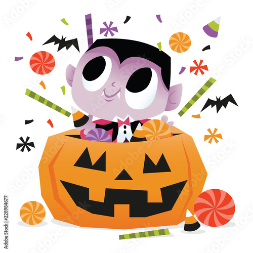 Super Cute Vampire Jumping Out Of Halloween Pumpkin