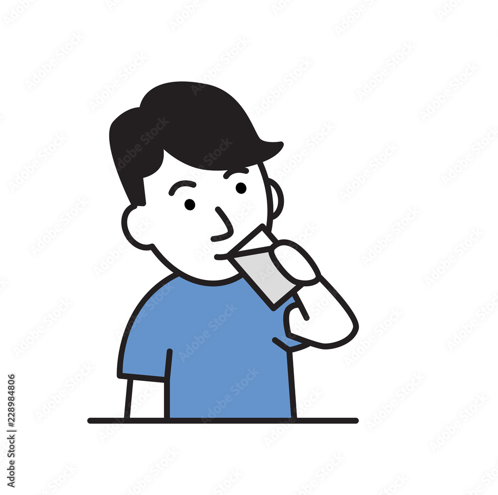 Guy drinking water. Cartoon flat design icon. Colorful flat vector illustration. Isolated on white background. Guy drinking water. Cartoon flat design icon. Colorful flat vector illustration. Isolated on white background.