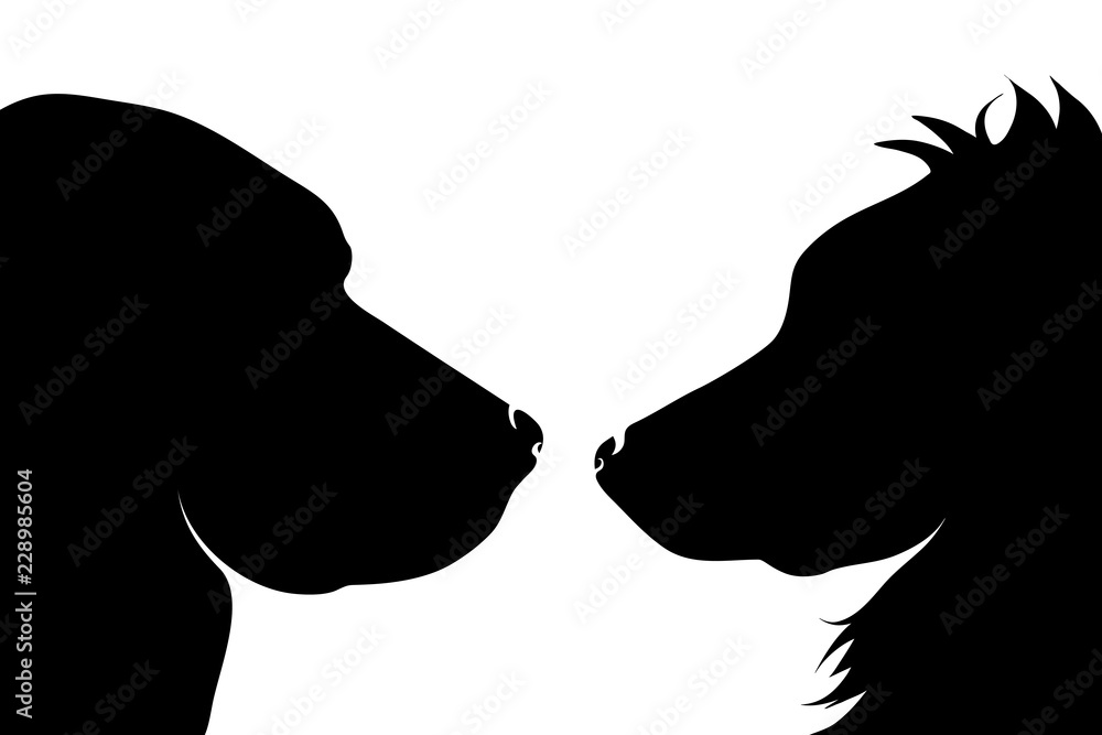 Vector silhouette of face of dog on white background. Stock Vector