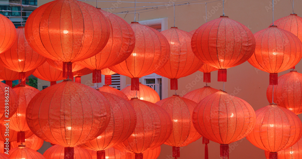Fototapeta premium Red chinese lantern at outdoor