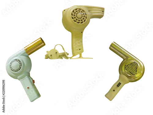 Vintage old hair dryer isolated over white