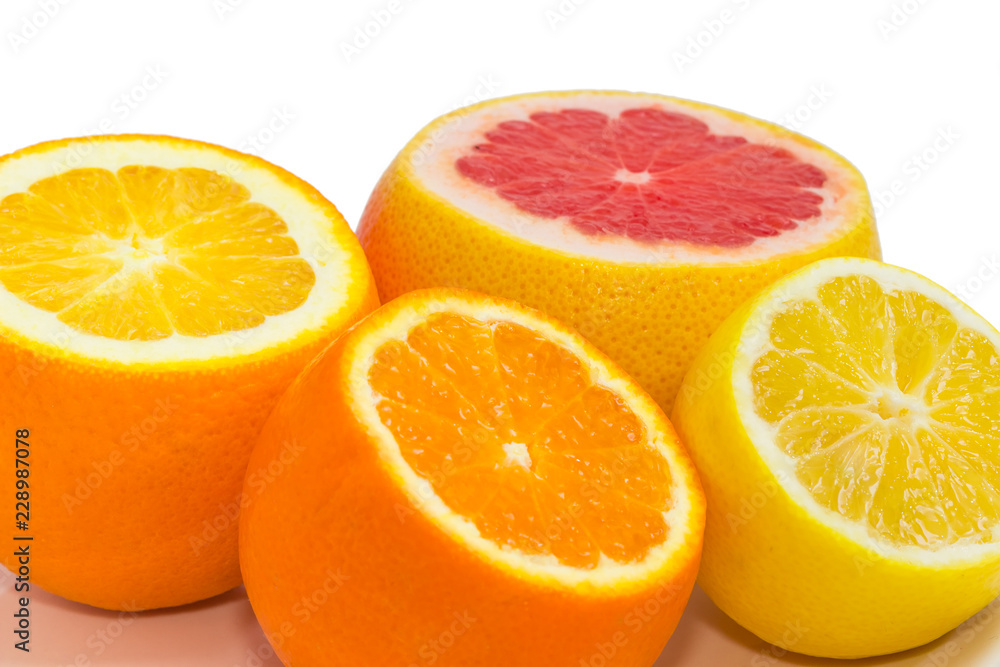 Different partly cut citrus closeup at selective focus Different partly cut citrus closeup at selective focus