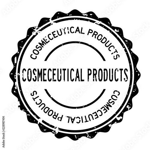 Grunge black cosmeceutical product word round rubber seal stamp on white background