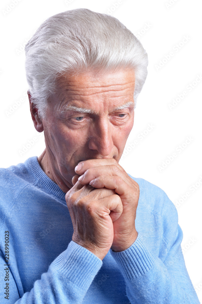 Portrait of thoughtful senior man posing on white background Portrait of thoughtful senior man posing on white background