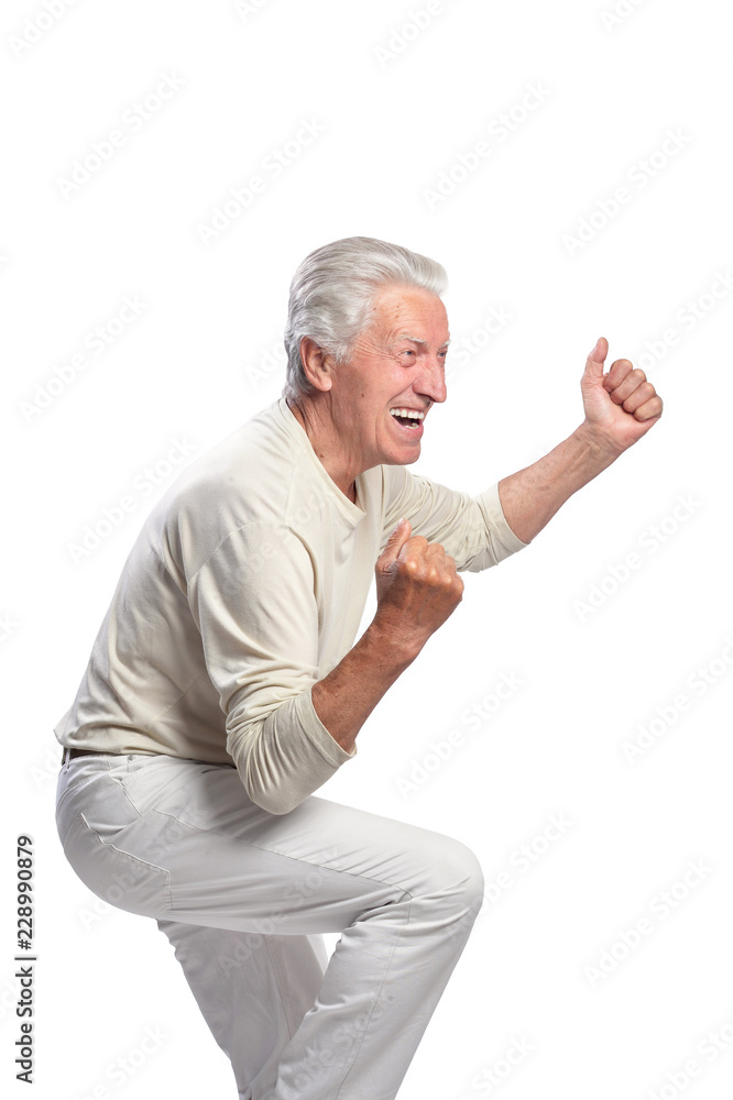 Portrait of happy senior man posing on white background Portrait of happy senior man posing on white background