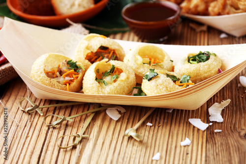 Pani Puri indian street food. Golgappe, Chat item, India. photo