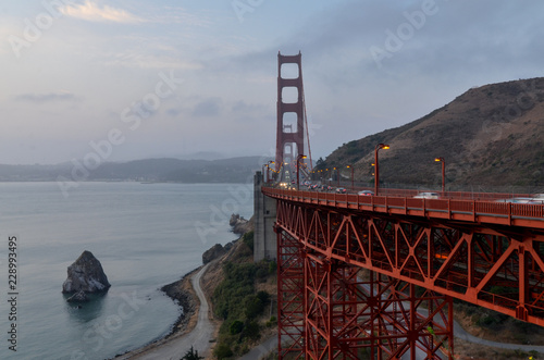 Golden Gate Bridge and Needles rocks at sunrise  California, USA