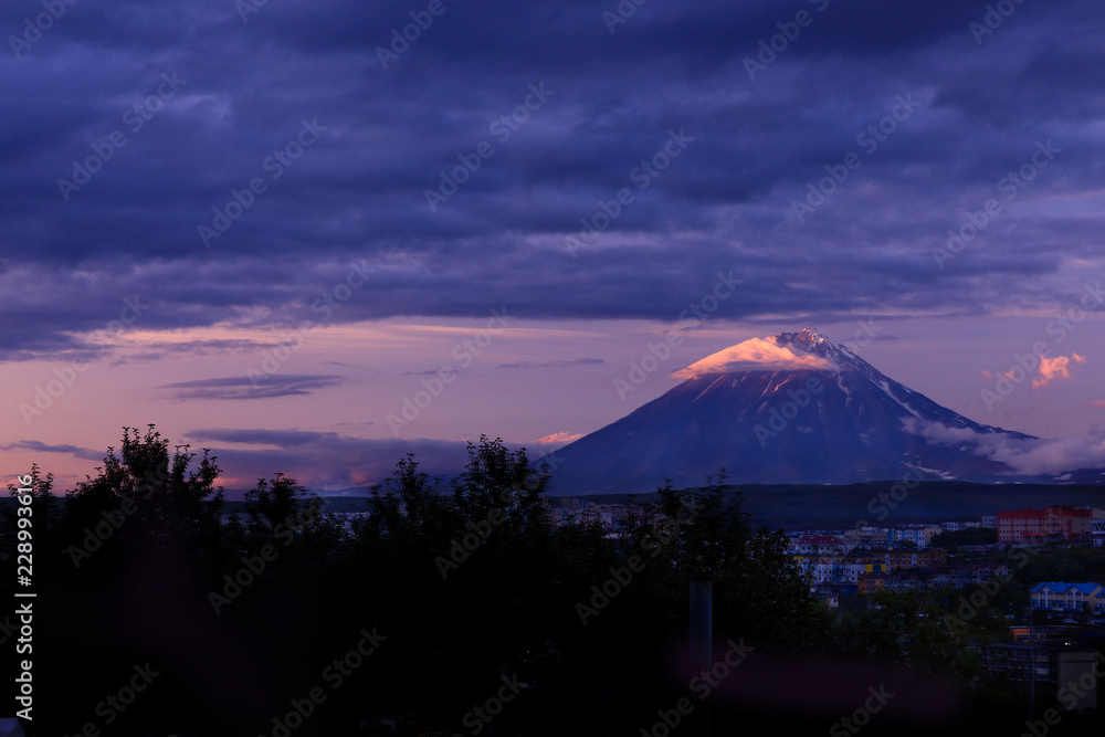 Avach Volcano  of Sunset Time in Kamchatka