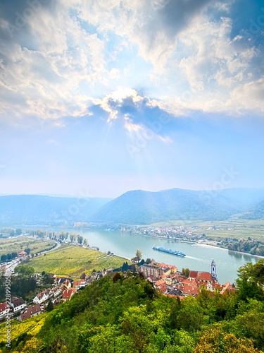Fényképezés Dürnstein form above with ship