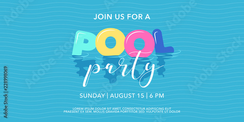 Pool party background with inflatable rings in swimming pool vector illustration