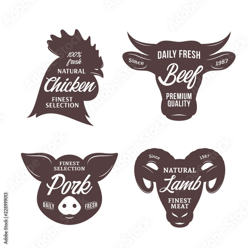 Butchery logo templates. Farm animal icons