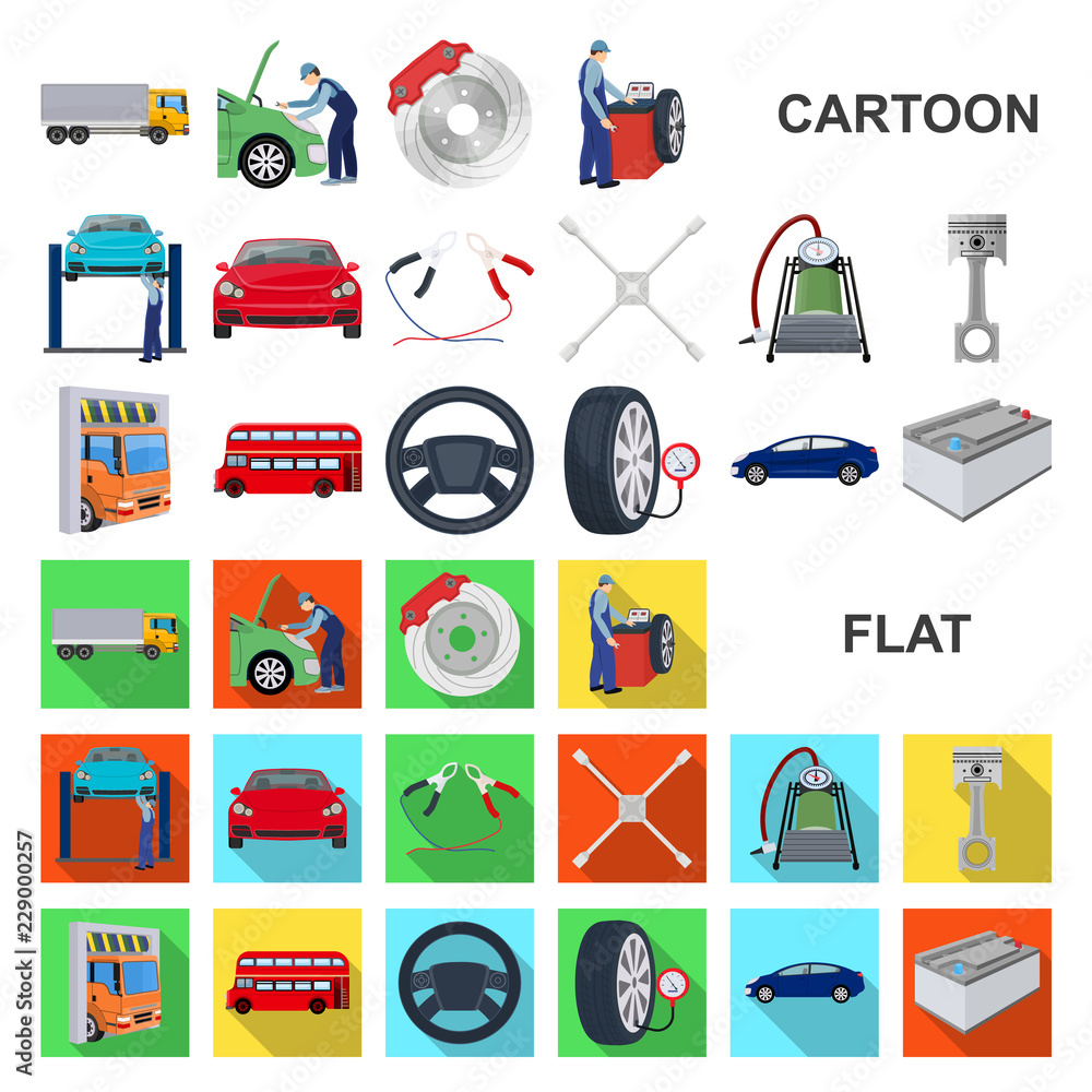 Φωτογραφία Car, lift, pump and other equipment cartoon icons in set collection for design