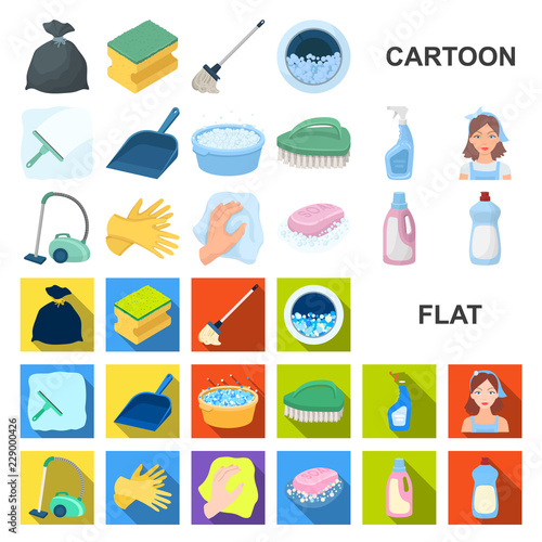 Cleaning and maid cartoon icons in set collection for design. Equipment for cleaning vector symbol stock web illustration.