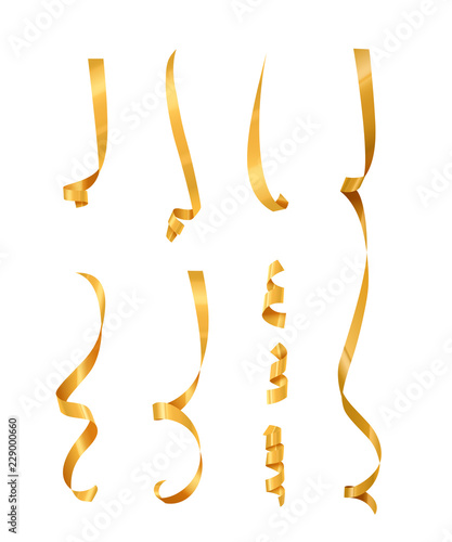 Golden serpentine set. Vector golden serpantine pieces isolated on white background.