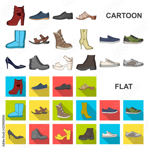 Different shoes cartoon icons in set collection for design. Men and women shoes vector symbol stock web illustration.