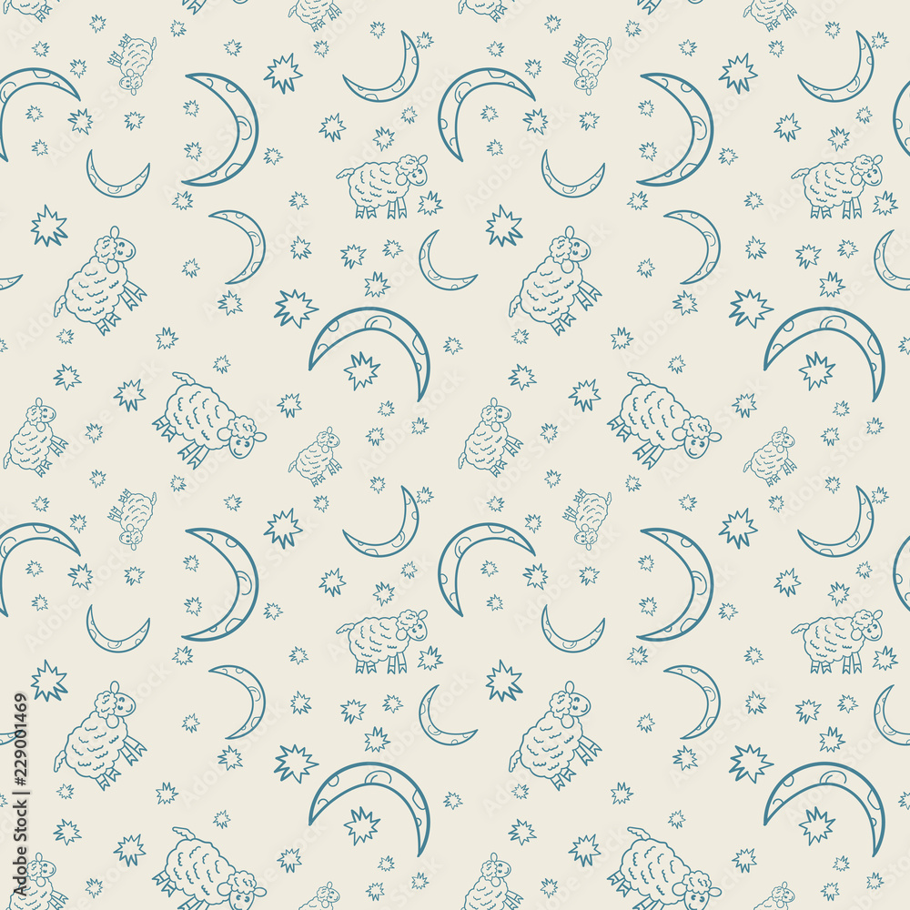 Seamless pattern of lambs of months and stars Seamless pattern of lambs of months and stars