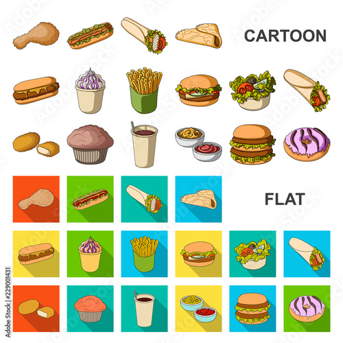 Fast food cartoon icons in set collection for design.Food from semi-finished products vector symbol stock web illustration.