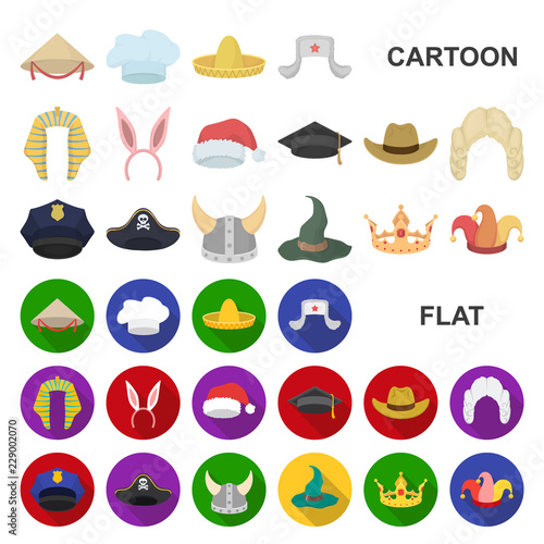 Different kinds of hats cartoon icons in set collection for design.Headdress vector symbol stock web illustration.
