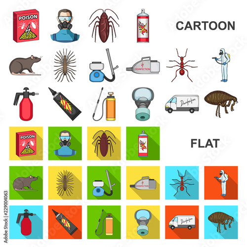 Pest, poison, personnel and equipment cartoon icons in set collection for design. Pest control service vector symbol stock web illustration.