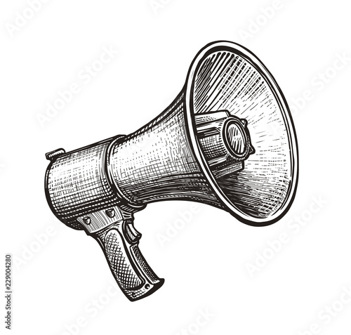 Megaphone, bullhorn sketch. Hand-drawn vintage vector illustration