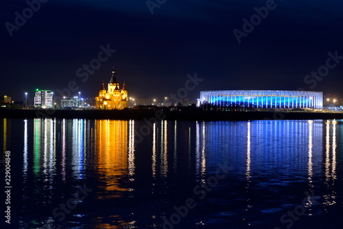 Нижний Новгород. Ночной вид на собор Александра Невского и стадион 