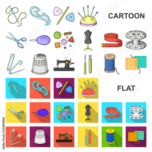 Sewing, atelier cartoon icons in set collection for design. Tool kit vector symbol stock web illustration. photo