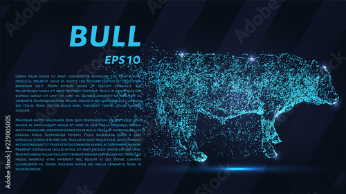 Bull of particles. Vector bull crumbles into small pieces.