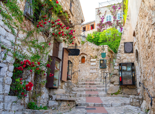 narrow street in medieval Eze on cote d'azur, french riviera, France © lukaszimilena