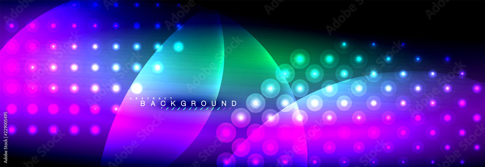 Vector blurred neon glowing circles with flowing and liquid light concept, energy magic fantastic abstract background
