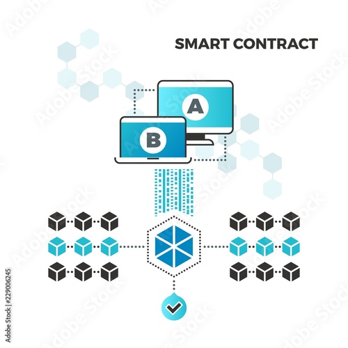 Smart contracts. Internet block chain security and digital validation vector concept. Business chain block, crypto finance digital payment illustration