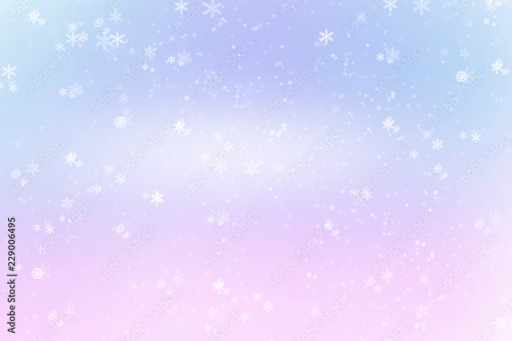 Winter shiny snowflakes blurred background in light blue pink colors. Blurry Christmas holiday background with snow flakes, frost pattern, soft flares of light. Copy space Winter shiny snowflakes blurred background in light blue pink colors. Blurry Christmas holiday background with snow flakes, frost pattern, soft flares of light. Copy space