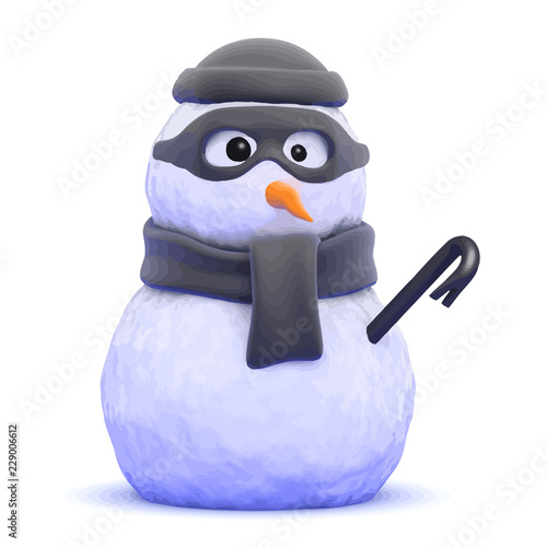 Vector 3d Burglar snowman with crowbar and mask