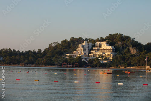 Beautiful landscape on the seashore. Very beautiful beach with sand. Travel on the seashore