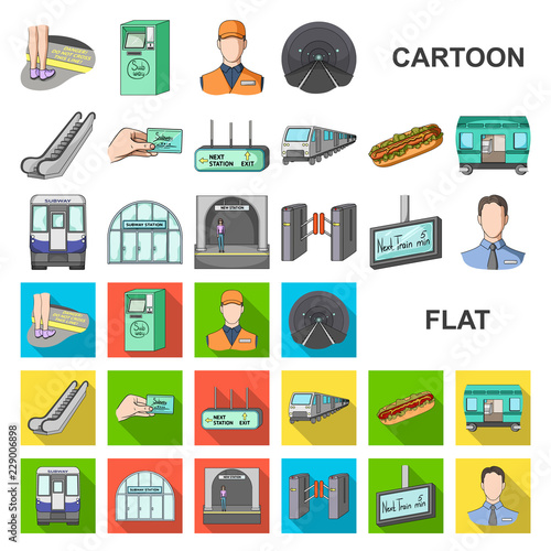 Metro, subway cartoon icons in set collection for design.Urban transport vector symbol stock web illustration.