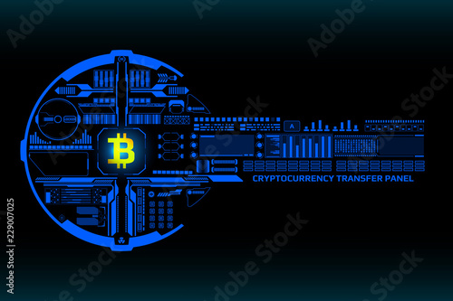 HUD Futuristic Bitcoin Technology Interface Elements Panel Vector. Abstract Cryptocurrency Progress Dashboard Illustration.