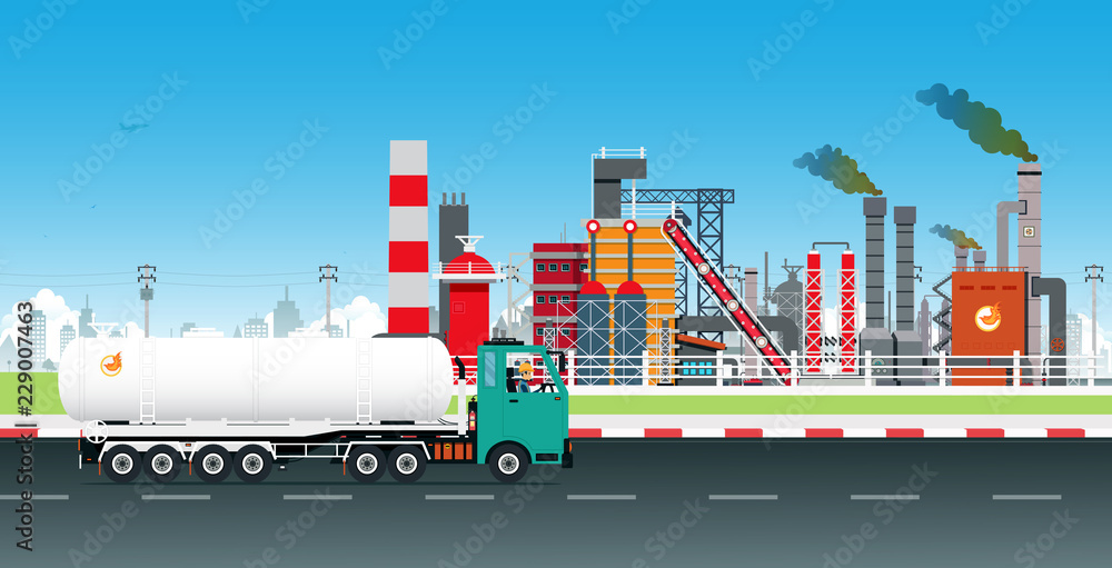 Oil Truck Driver with Refinery as a Backdrop